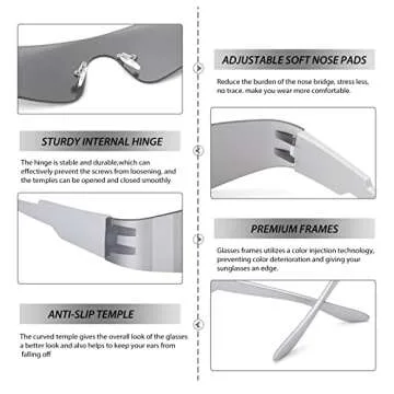 NULOOQ Y2K Rimless Futuristic Wrap Around Sunglasses Women Men, Trendy Cyberpunk Visor Sunglasses Monoblock Cyclops Shades (Silver/Silver Mirrored + Purple/Pink Mirrored) - 2 Pack