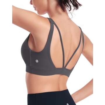 HeyNuts Wonder Sports Bras for Women Medium Support Yoga Bras Workout Bras with Removable Pads Graphite Grey M