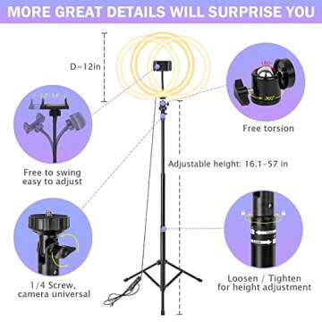 CODN 12” Ring Light with Stand and Phone Holder, Dimmable LED Ring Light for Phone, Selfie Circle Light with Wireless Remote Shutter for YouTube/TikTok/Makeup/Live Stream/Photography