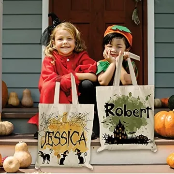 Personalized Halloween Tote Bags with Name or Text - 6 Designs