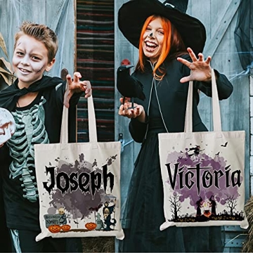 Personalized Halloween Tote Bags with Name or Text - 6 Designs