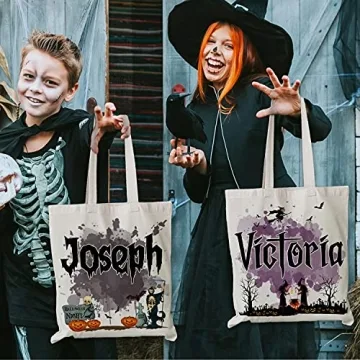 Personalized Halloween Tote Bags with Name or Text - 6 Designs