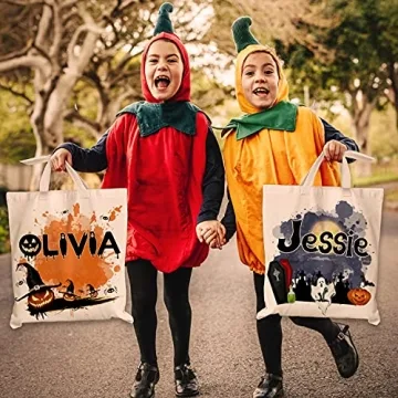 Personalized Halloween Tote Bags with Name or Text - 6 Designs