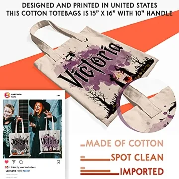 Personalized Halloween Tote Bags with Name or Text - 6 Designs