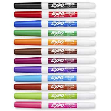 EXPO Low Odor Dry Erase Markers, Fine Tip, Assorted Colors, 12 Count