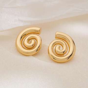 CUFELMU Gold Spiral Earrings for Women Vintage Chunky Geometric Round Swirl Earrings Statement Stud ...