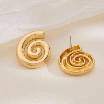CUFELMU Gold Spiral Earrings for Women Vintage Chunky Geometric Round Swirl Earrings Statement Stud Earrings Trendy Jewelry