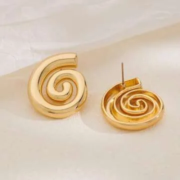 CUFELMU Gold Spiral Earrings for Women Vintage Chunky Geometric Round Swirl Earrings Statement Stud Earrings Trendy Jewelry
