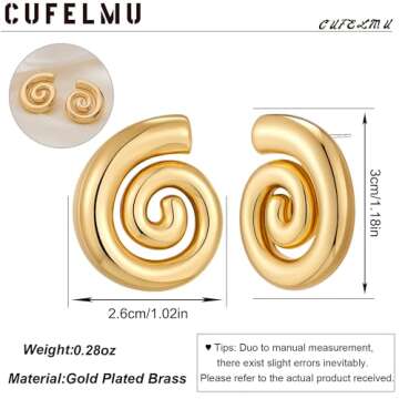 CUFELMU Gold Spiral Earrings for Women Vintage Chunky Geometric Round Swirl Earrings Statement Stud Earrings Trendy Jewelry