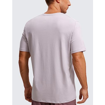 CRZ YOGA Men's Cotton Polyester Short Sleeve T-Shirt Classic Fit Casual Workout Tops Soft Premium Tee Iced Iris Small