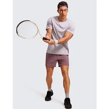 CRZ YOGA Men's Cotton Polyester Short Sleeve T-Shirt Classic Fit Casual Workout Tops Soft Premium Tee Iced Iris Small