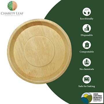 Charity Leaf Disposable Palm Leaf 14" Round Trays - Eco-Friendly Dinnerware for Events
