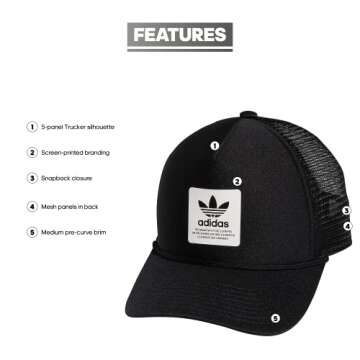 adidas Originals Dispatch Trucker 5-Panel High Crown Mesh-Back Adjustable Strapback Cap, Black/White...
