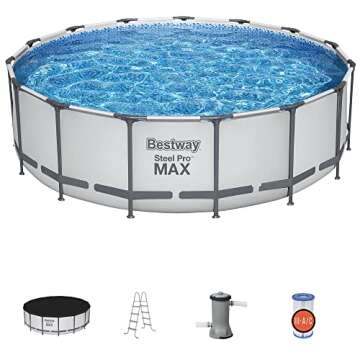 Bestway Steel Pro MAX 15 Foot by 48 Inches Round Above Ground Family Swimming Pool Set Outdoor Steel Frame with Filter, Pump, Ladder, and Cover, Gray
