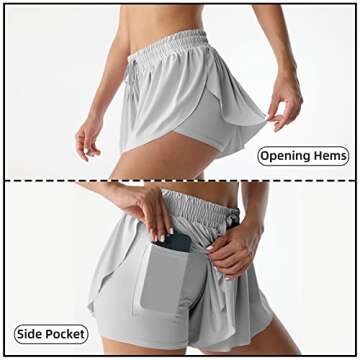 Flowy Athletic Shorts for Women Running Tennis Butterfly Shorts Girls 2-in-1 Double Layer Quick-Drying Comfy Shorts (Medium, Light Gray)