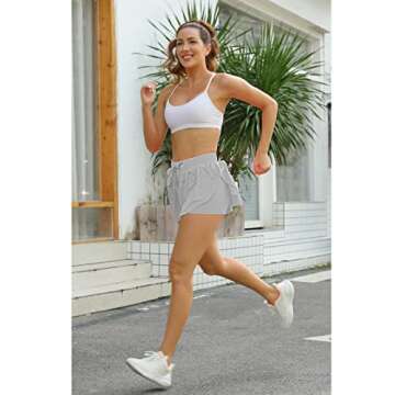 Flowy Athletic Shorts for Women Running Tennis Butterfly Shorts Girls 2-in-1 Double Layer Quick-Drying Comfy Shorts (Medium, Light Gray)