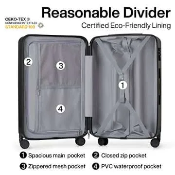 Hanke 20 Inch Carry On Luggage 22x14x9 Airline Approved Lightweight PC Hard Shell Suitcases with Wheels Tsa Luggage Rolling Suitcase Travel Luggage Bag for Weekender(Jet Black)