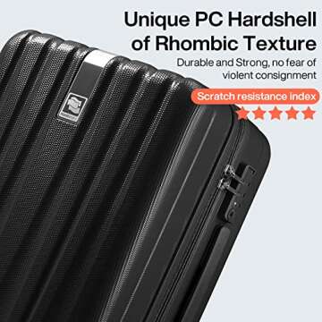 Hanke 20 Inch Carry On Luggage 22x14x9 Airline Approved Lightweight PC Hard Shell Suitcases with Wheels Tsa Luggage Rolling Suitcase Travel Luggage Bag for Weekender(Jet Black)