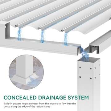 YITAHOME 10x13ft Louvered Pergola Outdoor Aluminum with Adjustable Roof Pergolas Sun Shade Shelter with Netting and Shaded Curtains for Lawns, Patio, Deck and Backyard, White