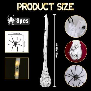 3pcs Halloween Hanging Decorations Spider Egg Sacs - 41 Inch Spider Egg Decoration with Led Lights Halloween Props for Yard Lawn Tree Halloween Party Decorations Indoor Outdoor