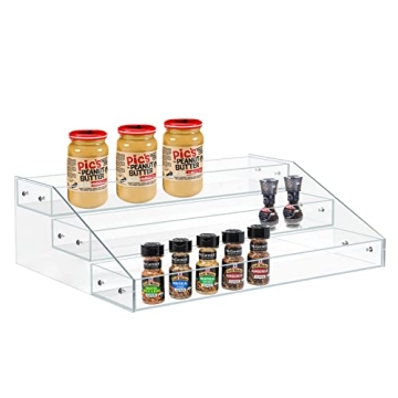 PMMASTO Widen Tiered Spice Rack - 3 Tier, Clear Acrylic Spice Organizer for Kitchen & Pantry