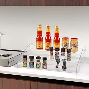 PMMASTO Tiered Spice Rack Organizer with 3 Clear Shelves