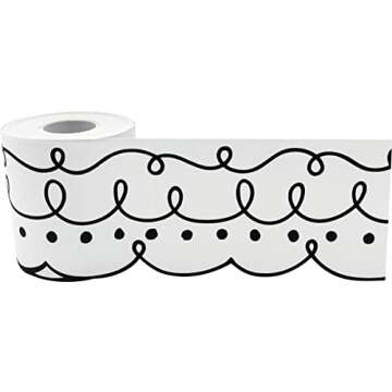 Teacher Created Resources Squiggles and Dots Die-Cut Rolled Border Trim (TCR8914),Black, White