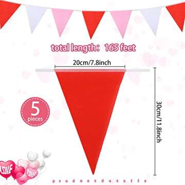 165 Feet Valentines Day Pennant Banner Triangle Bunting Flags Valentines Day Decor ​Valentine Red ...