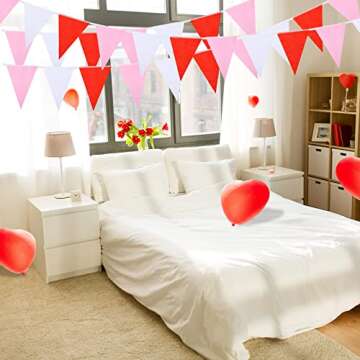165 Feet Valentines Day Pennant Banner Triangle Bunting Flags Valentines Day Decor ​Valentine Red White Pink Flag Banner for Valentines Indoor Outdoor Party Decoration Wedding Proposal Anniversary