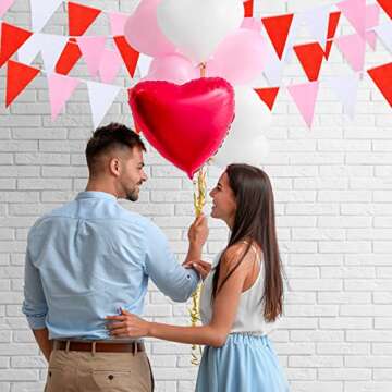 165 Feet Valentines Day Pennant Banner Triangle Bunting Flags Valentines Day Decor ​Valentine Red White Pink Flag Banner for Valentines Indoor Outdoor Party Decoration Wedding Proposal Anniversary