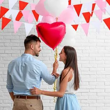 165 Feet Valentines Day Pennant Banner Triangle Bunting Flags Valentines Day Decor ​Valentine Red White Pink Flag Banner for Valentines Indoor Outdoor Party Decoration Wedding Proposal Anniversary