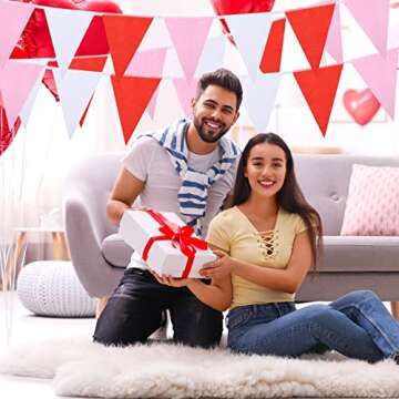 165 Feet Valentines Day Pennant Banner Triangle Bunting Flags Valentines Day Decor ​Valentine Red White Pink Flag Banner for Valentines Indoor Outdoor Party Decoration Wedding Proposal Anniversary