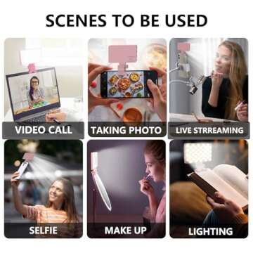 Zhaoray Pink Selfie Light with Phone Light Clip,80led Portable Selfie Light with 3 Light Modes and Infinite Adjustment Modes, 2000mah Rechargeable Selfie Light for Phone, Laptop, Makeup, Live Stream