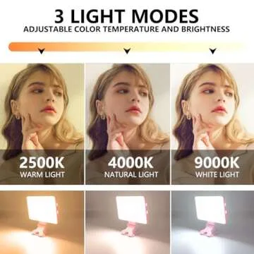 Zhaoray Pink Selfie Light with Phone Light Clip,80led Portable Selfie Light with 3 Light Modes and Infinite Adjustment Modes, 2000mah Rechargeable Selfie Light for Phone, Laptop, Makeup, Live Stream