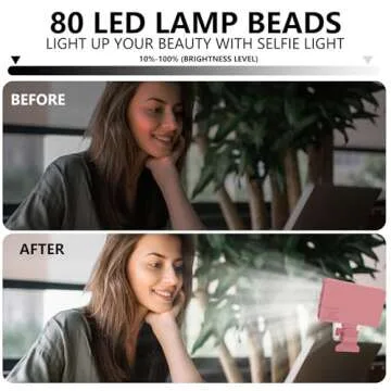 Zhaoray Pink Selfie Light with Phone Light Clip,80led Portable Selfie Light with 3 Light Modes and Infinite Adjustment Modes, 2000mah Rechargeable Selfie Light for Phone, Laptop, Makeup, Live Stream