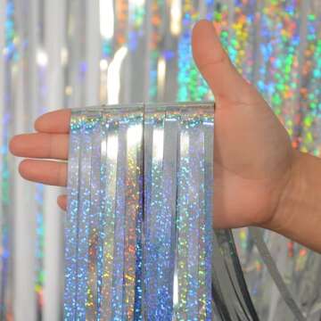 Foil Fringe Curtains Party Decorations - Melsan 3 Pack 3.2 x 8.2 ft Silver Tinsel Curtain Party Phot...