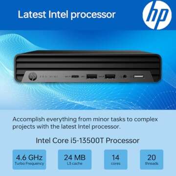 HP ProDesk 400 G9 Mini Business Desktop, 13th Gen Intel 14-Core i5-13500T (Beat i7-12700), 16GB RAM,...