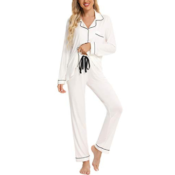 Anjue Pajamas Sleepwear Sets for Wedding White Lounge Set Women's Pajama Set Button Down Sleep Sets ...