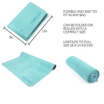 Travel Yoga Mat - Foldable 1/16 Inch Thin Hot Yoga Mat, Sweat Absorbent Anti Slip, High-Grade Natural Suede for Travel, Yoga and Pilates, Coming with Carrying Bag