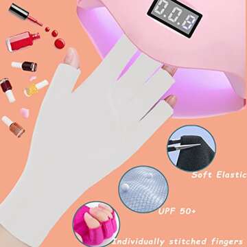 COOSLIM Anti UV Gloves for Gel Nail Lamp, UPF50+ Protection Gloves for Manicures, UV Sun Protection Gloves for Women-White