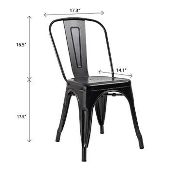 JUMMICO Metal Dining Chair Stackable Indoor Outdoor Industrial Vintage Chairs Bistro Kitchen Cafe Side Chairs with Back Set of 4 (Black)