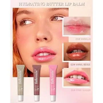 Tinted Lip Butter Balm-3 Colors Vanilla Beige Brown Pink Sugar Lip Gloss,Clear Jelly Yummy Tint Lip Stain,Long Lasting Hydrating Glow Reviver Lip Care Oil,Women's Day Makeup Gift for Women-Set A