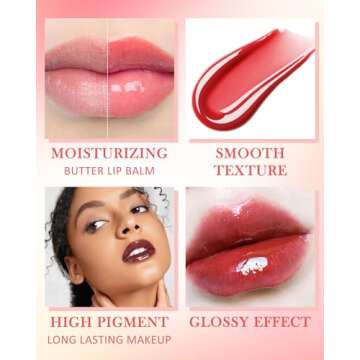 Tinted Lip Butter Balm-3 Colors Vanilla Beige Brown Pink Sugar Lip Gloss,Clear Jelly Yummy Tint Lip Stain,Long Lasting Hydrating Glow Reviver Lip Care Oil,Women's Day Makeup Gift for Women-Set A
