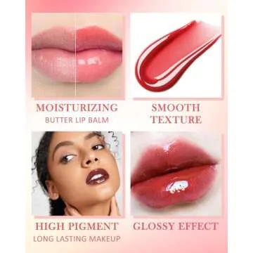 Tinted Lip Butter Balm-3 Colors Vanilla Beige Brown Pink Sugar Lip Gloss,Clear Jelly Yummy Tint Lip Stain,Long Lasting Hydrating Glow Reviver Lip Care Oil,Women's Day Makeup Gift for Women-Set A