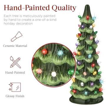 Best Choice Products Set of 3 Ceramic Christmas Trees, Pre-Lit Hand-Painted Tabletop Holiday Decorat...