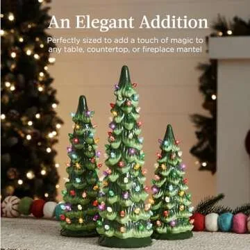 Set of 3 Ceramic Christmas Trees with LED Lights