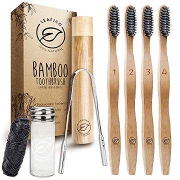 Eco-Friendly LEAFICO Bamboo Toothbrush Set - Natural Whitening Gift