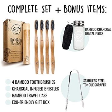 Eco-Friendly LEAFICO Bamboo Toothbrush Set - Natural Whitening Gift