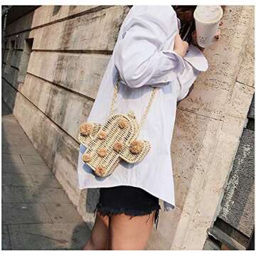 Women Straw Bag Crossbody Small Cactus Summer Beach Weave Shoulder Bag