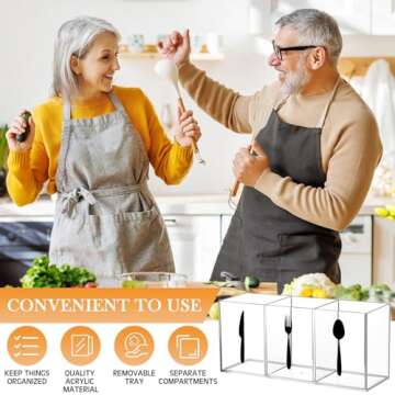 Suzile Acrylic Cutlery Storage Organizer Bin Clear Silverware Caddy Countertop Knife Spoon and Fork Holder Kitchen 3 Section Tableware Storage Box for Cabinet Indoor Outdoor Home Flatware Dining Room